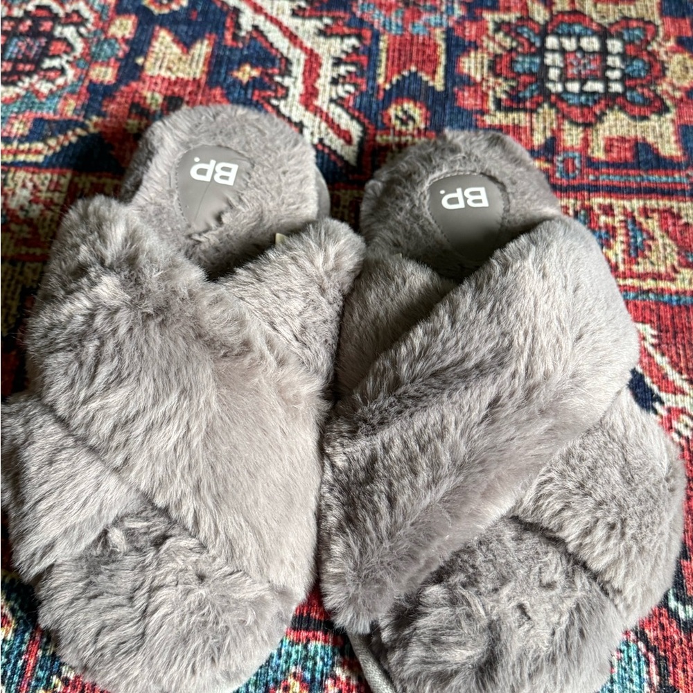 BP Gray Faux Fur Slippers